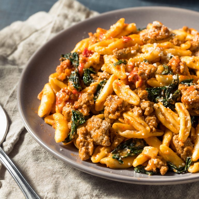 Homemade Cavatelli Pasta Dinner with Sausage and Spinach